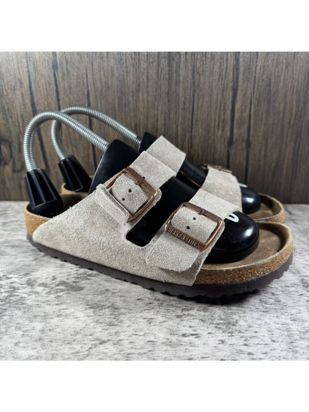 Womens Birkenstock Arizona Soft Footbed gray Suede Slides Sandals Sz EU 37 US 6 - Picture 2 of 10